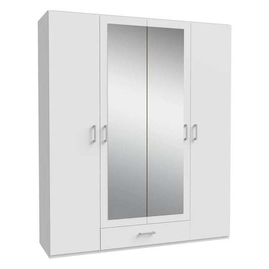 Suratha 4 Door 1 Drawer White Mirrored Wardrobe