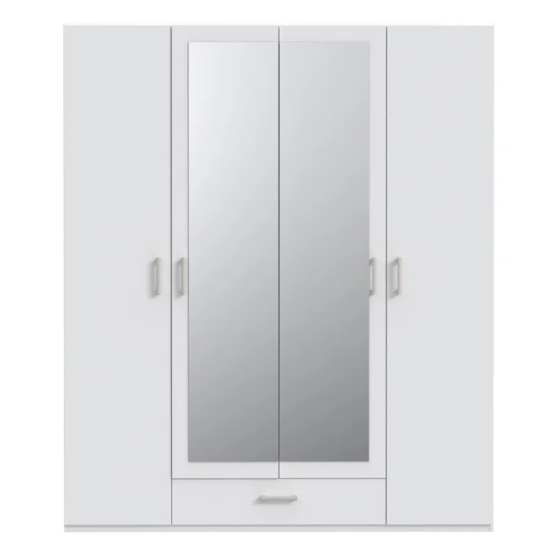 Suratha 4 Door 1 Drawer White Mirrored Wardrobe
