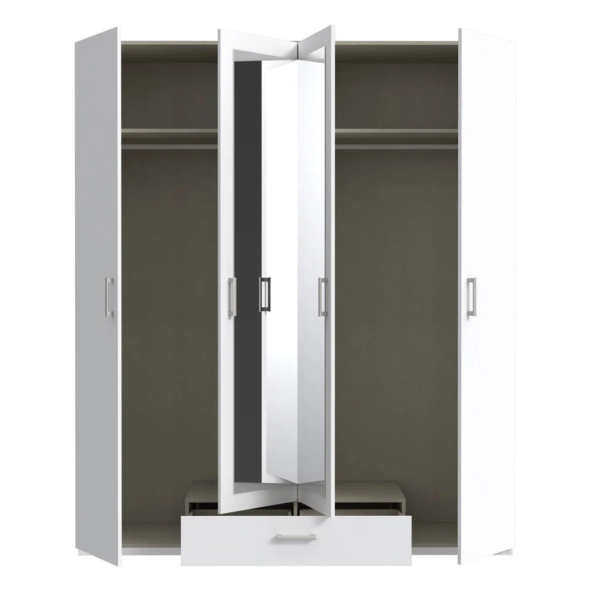 Suratha 4 Door 1 Drawer White Mirrored Wardrobe