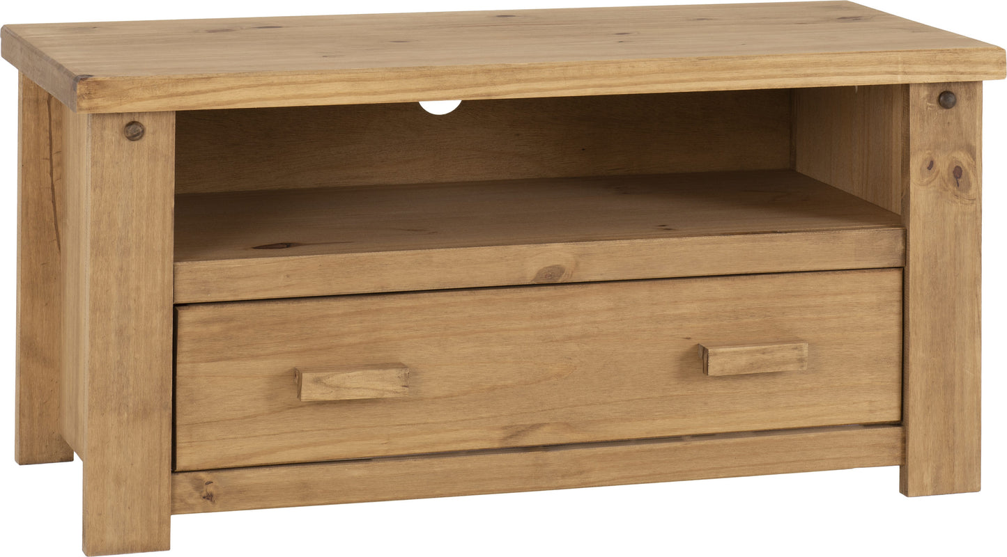 TOR Distressed Waxed Pine 1 Drawer Flat Screen TV Unit