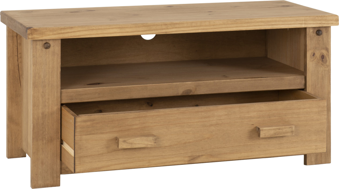 TOR Distressed Waxed Pine 1 Drawer Flat Screen TV Unit