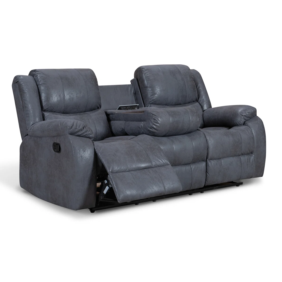 Toolley 3 Seat Grey Faux Leather Manual Recliner with USB Chargers & Cupholders
