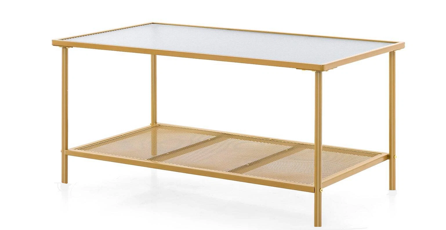 Rectangular Gold Frame Glass Coffee Table