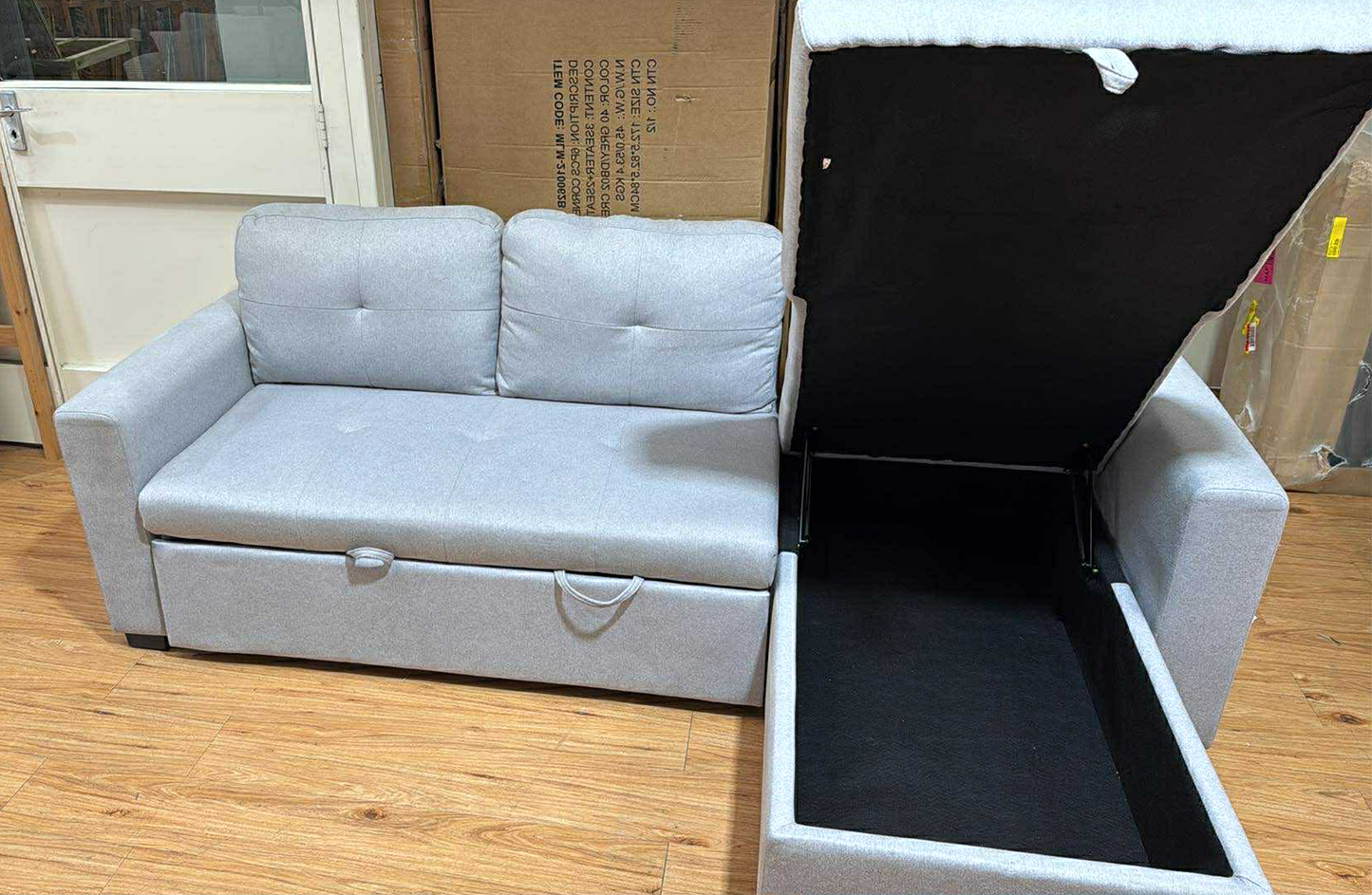 Melissa 3 Seater Light Grey Reversible Storage Sofa Bed