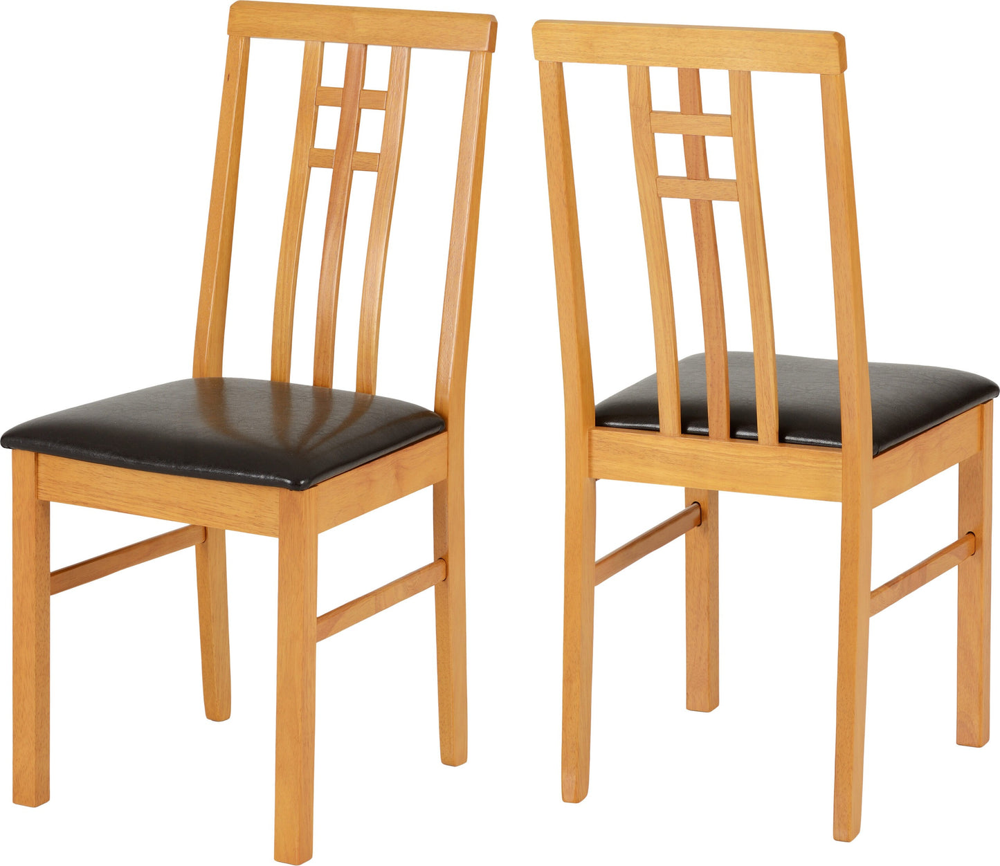 VIE Set of 2 Dining Chairs Medium Oak & Brown Faux Leather