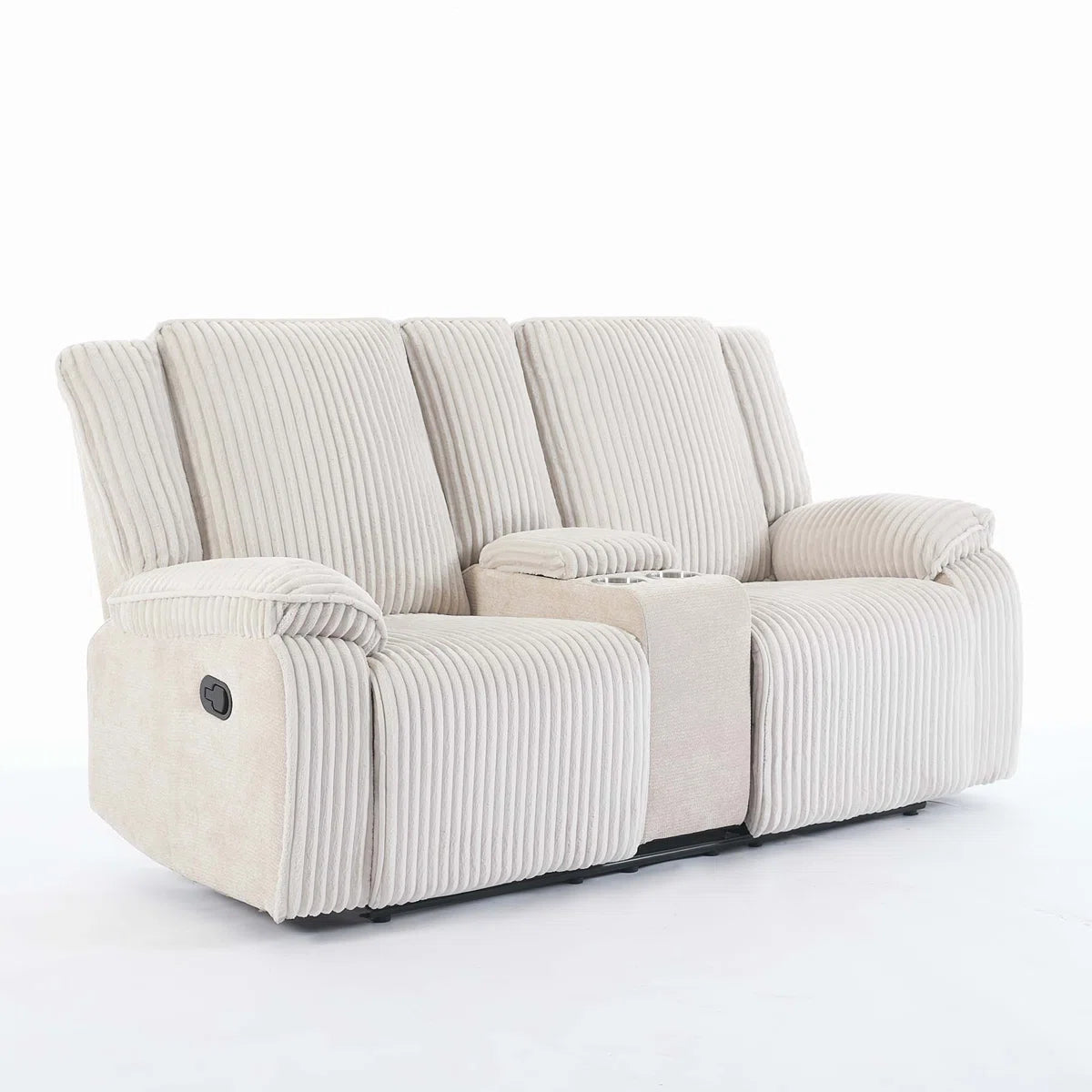 Veronica 2 Seat Beige Jumbo Cord Manual Recliner with Centre Drinks Console