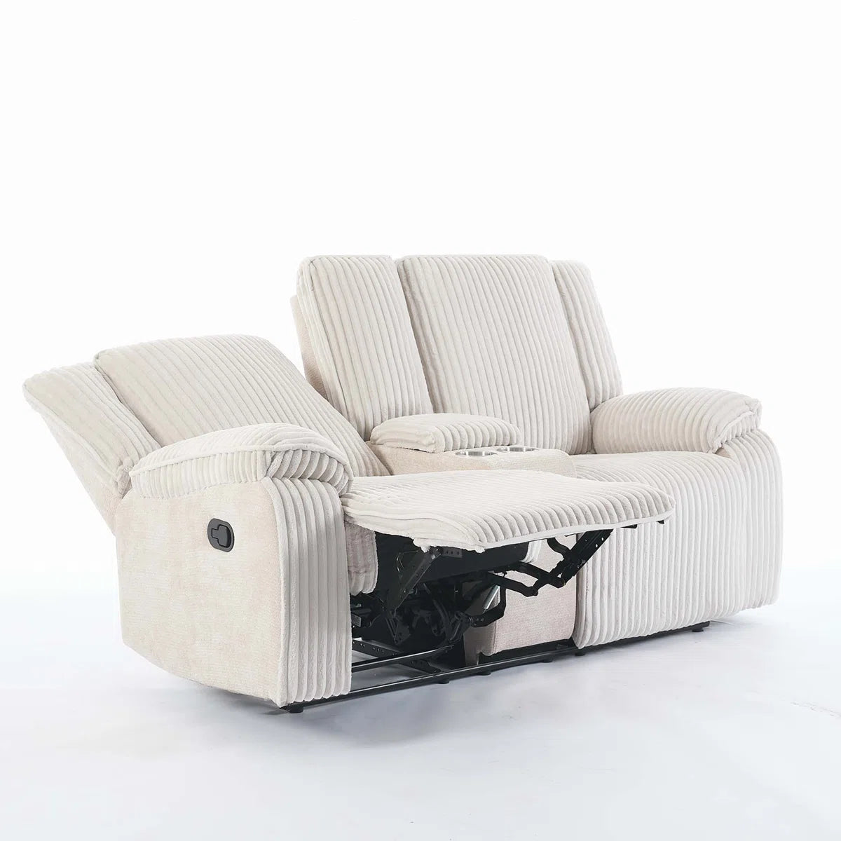 Veronica 2 Seat Beige Jumbo Cord Manual Recliner with Centre Drinks Console