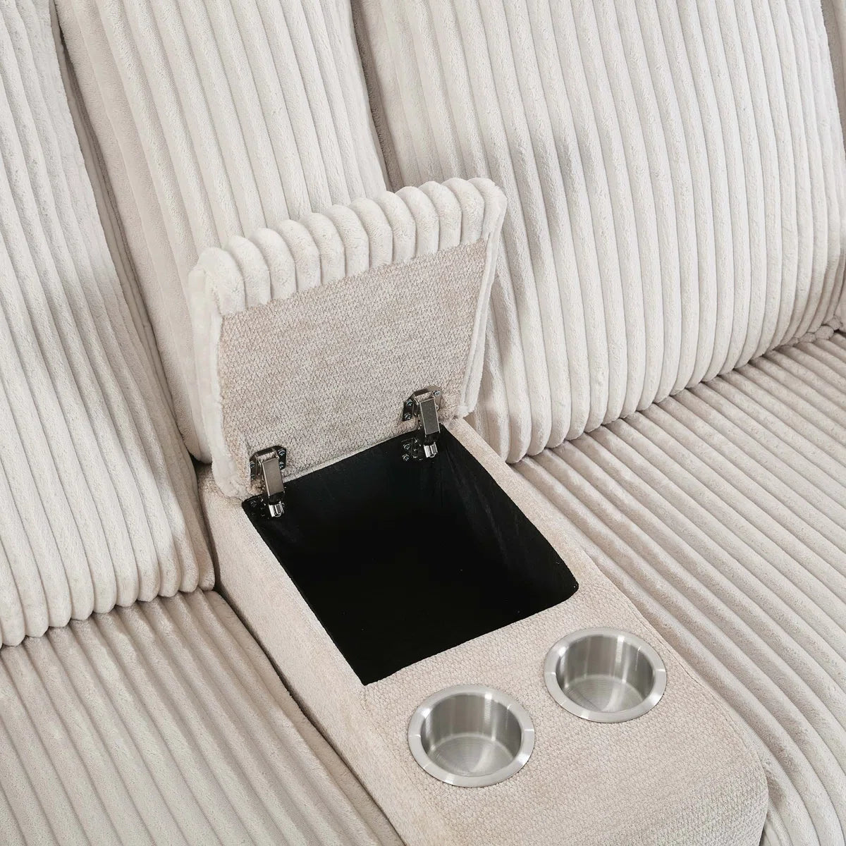 Veronica 2 Seat Beige Jumbo Cord Manual Recliner with Centre Drinks Console