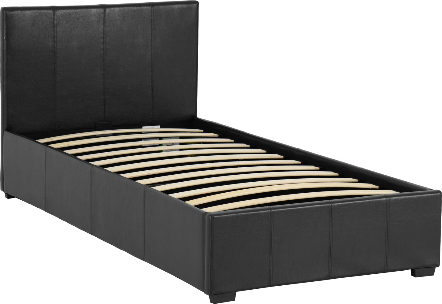 WAV 3ft Single Black Faux Leather Ottoman Bedstead