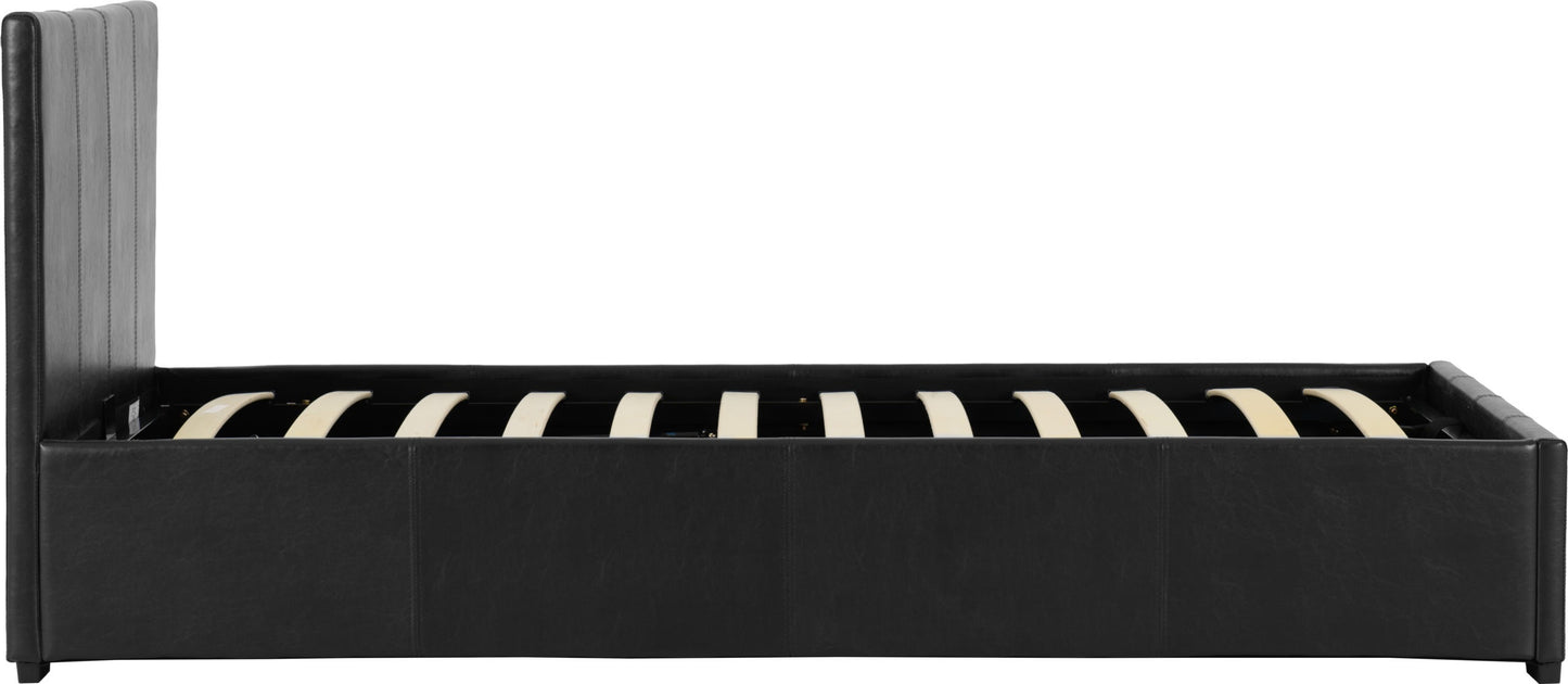 WAV 3ft Single Black Faux Leather Ottoman Bedstead