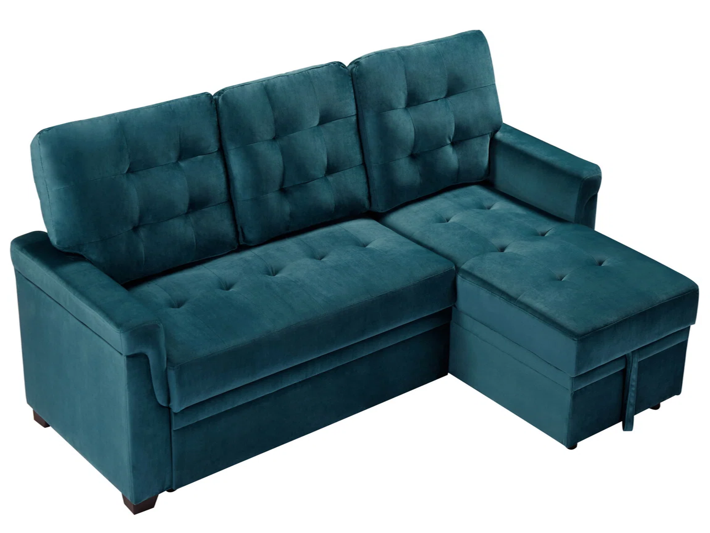 William 3 Seat Teal Velvet Reversible Sofa Bed with Storage Chaise