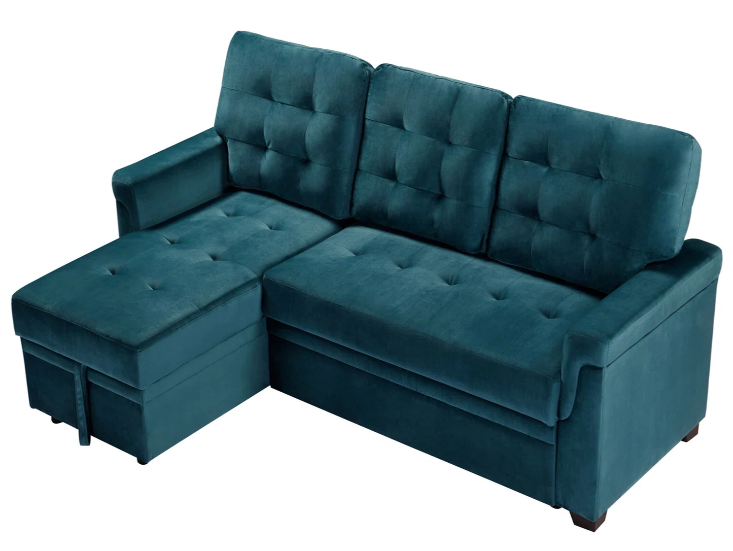 William 3 Seat Teal Velvet Reversible Sofa Bed with Storage Chaise