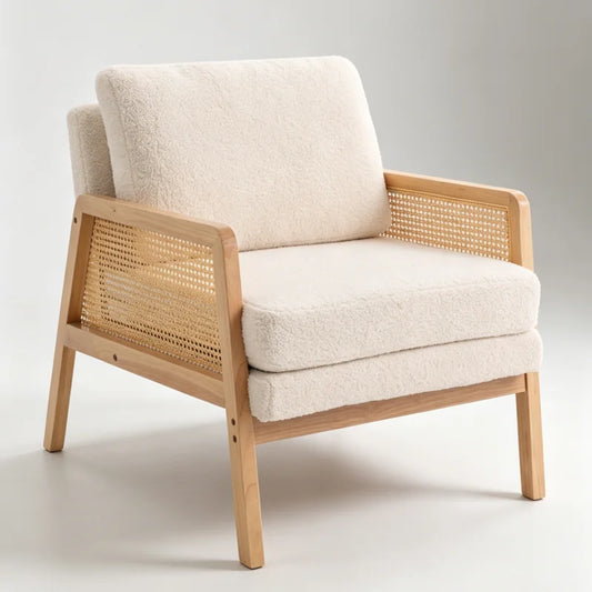 Elowyn Wood Frame Beige Boucle Accent Chair