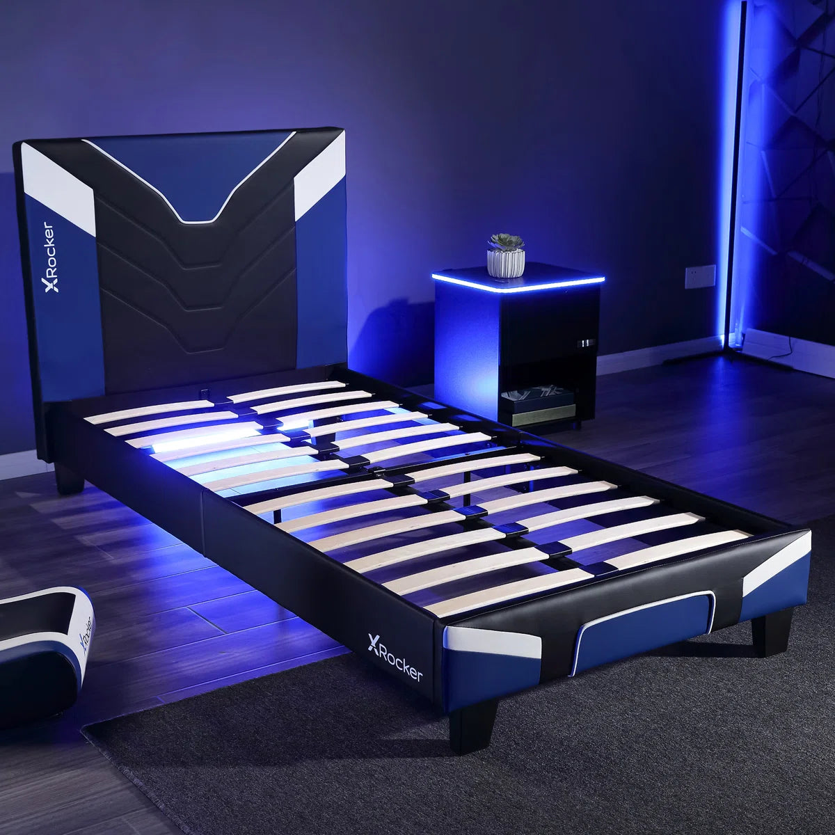 X Rocker 3ft Single Blue Faux Leather Gaming Bed