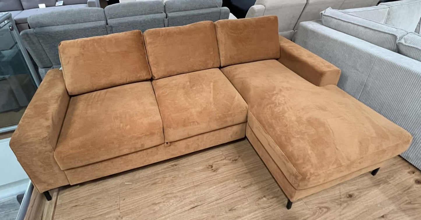 Poppy 4 Seater Burnt Orange Upholstered Corner Sofa Bed with Storage Chaise