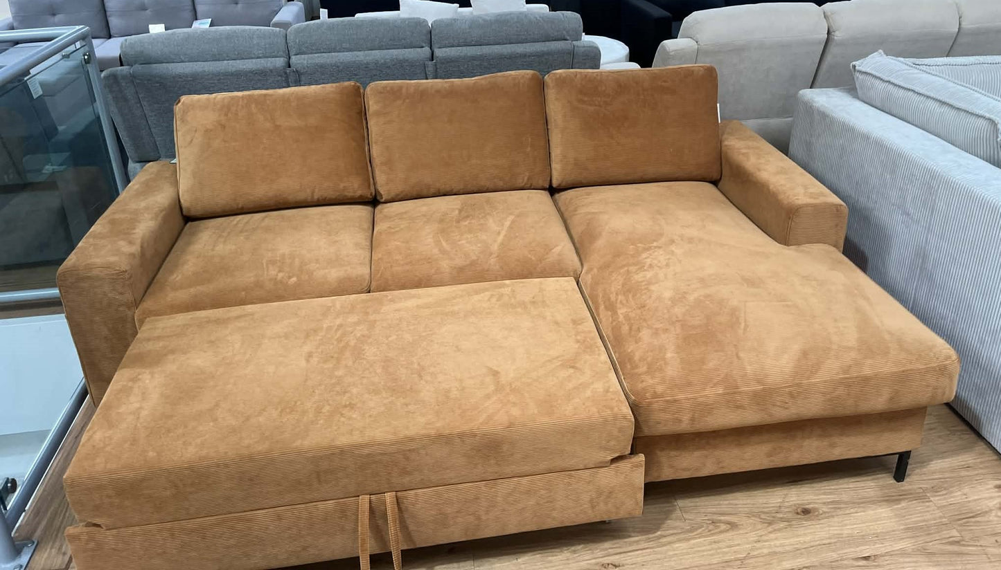 Poppy 4 Seater Burnt Orange Upholstered Corner Sofa Bed with Storage Chaise