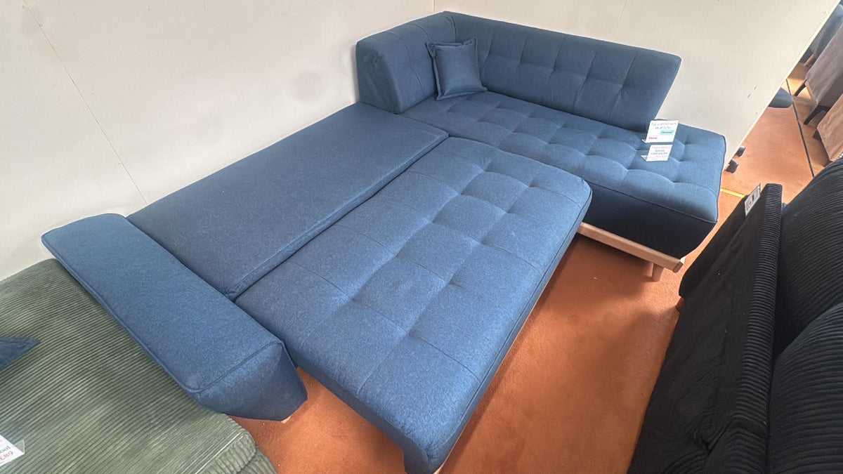 Buttercup 6 Seat Navy Linen Right Chaise Storage Sofa Bed