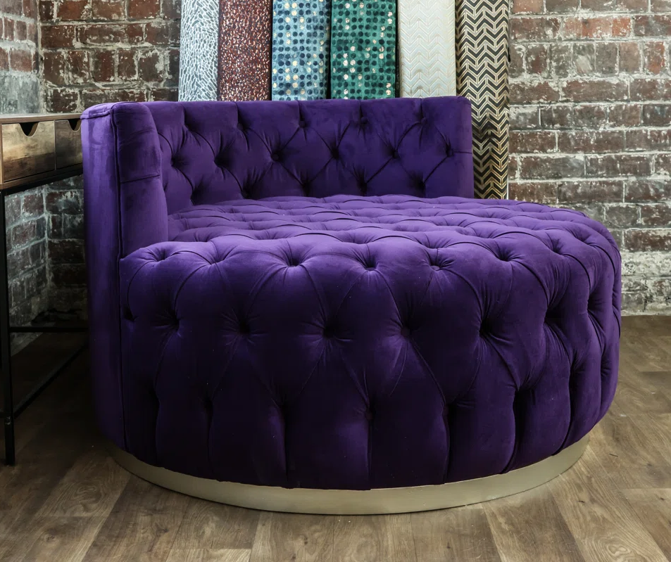 Downey Purple Velvet Barrel Chair