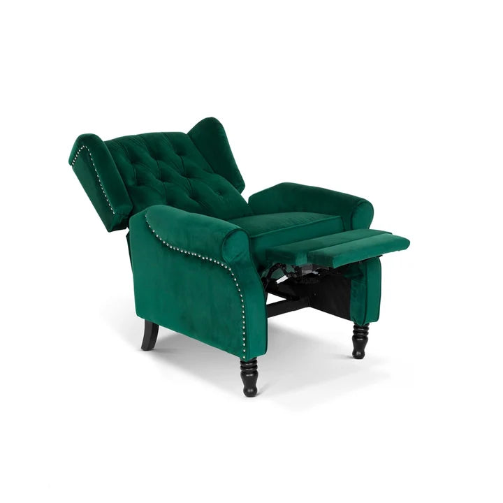 Delta Emerald Green Velvet Pushback Manual Recliner