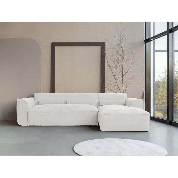 Felicity Light Beige 4 Seat Right Chaise Chenille Corner Sofa