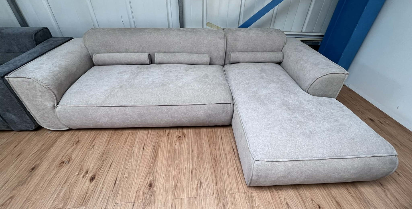 Felicity 4 Seat Beige Chenille Right Chaise Corner Sofa