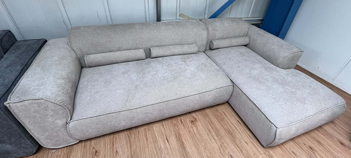 Felicity 4 Seat Beige Chenille Right Chaise Corner Sofa