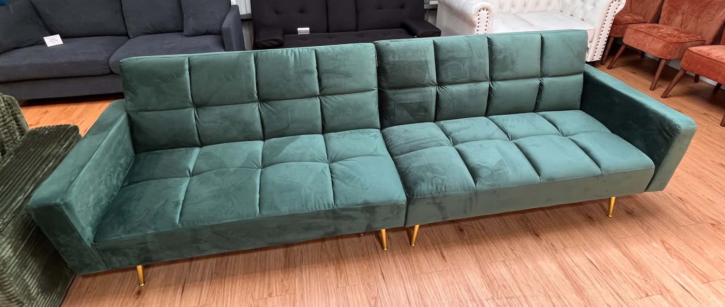 Mercia 4 Seat Green Velvet Extra Wide Clic Clac Sofa Bed