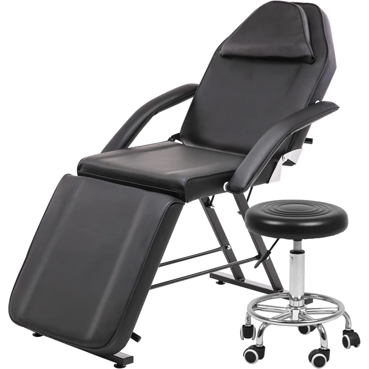 Jasper Black Faux Leather Adjustable Beauty Chair & Stool