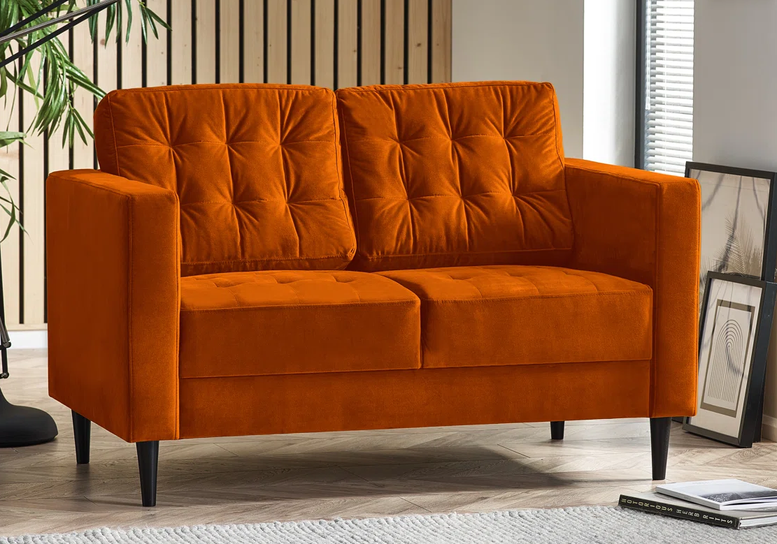 Josie 2 Seater Orange Velvet Retro Sofa