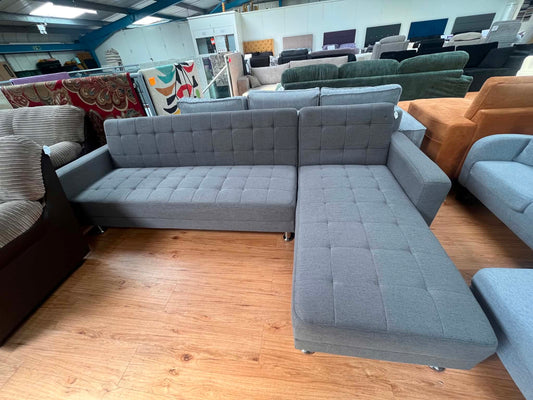 Lucas 4 Seat Grey Upholstered Reversible Chaise Clic Clac Corner Sofa Bed