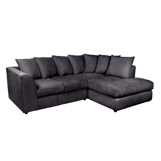 Maui Black Jumbo Cord 3 Seater Corner Sofa