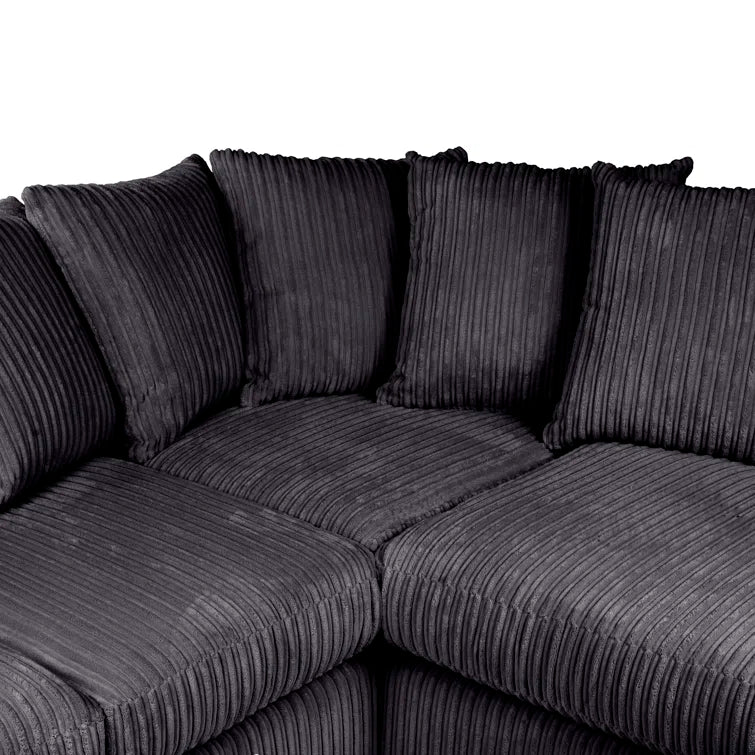 Maui Black Jumbo Cord 3 Seater Corner Sofa
