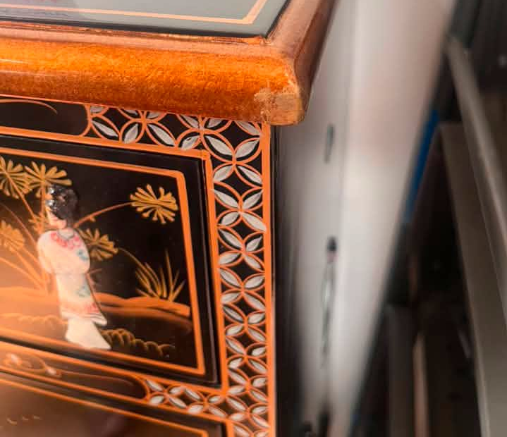 Oriental Mother of Pearl Black Bow Front 5 Door Sideboard