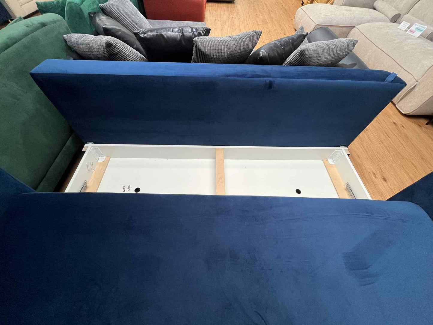 Ashton 3 Seater Navy Velvet Lift Out Sofa Bed with Storage Base