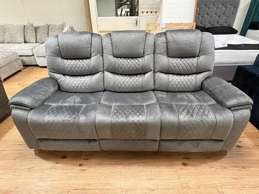 Paula 3 Seater Grey Chenille Manual Recliner