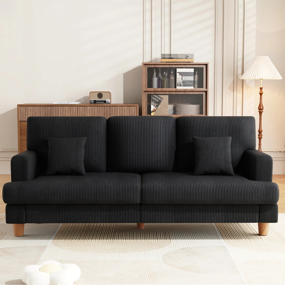 Quinn 3 Seat Black Cord Sofa
