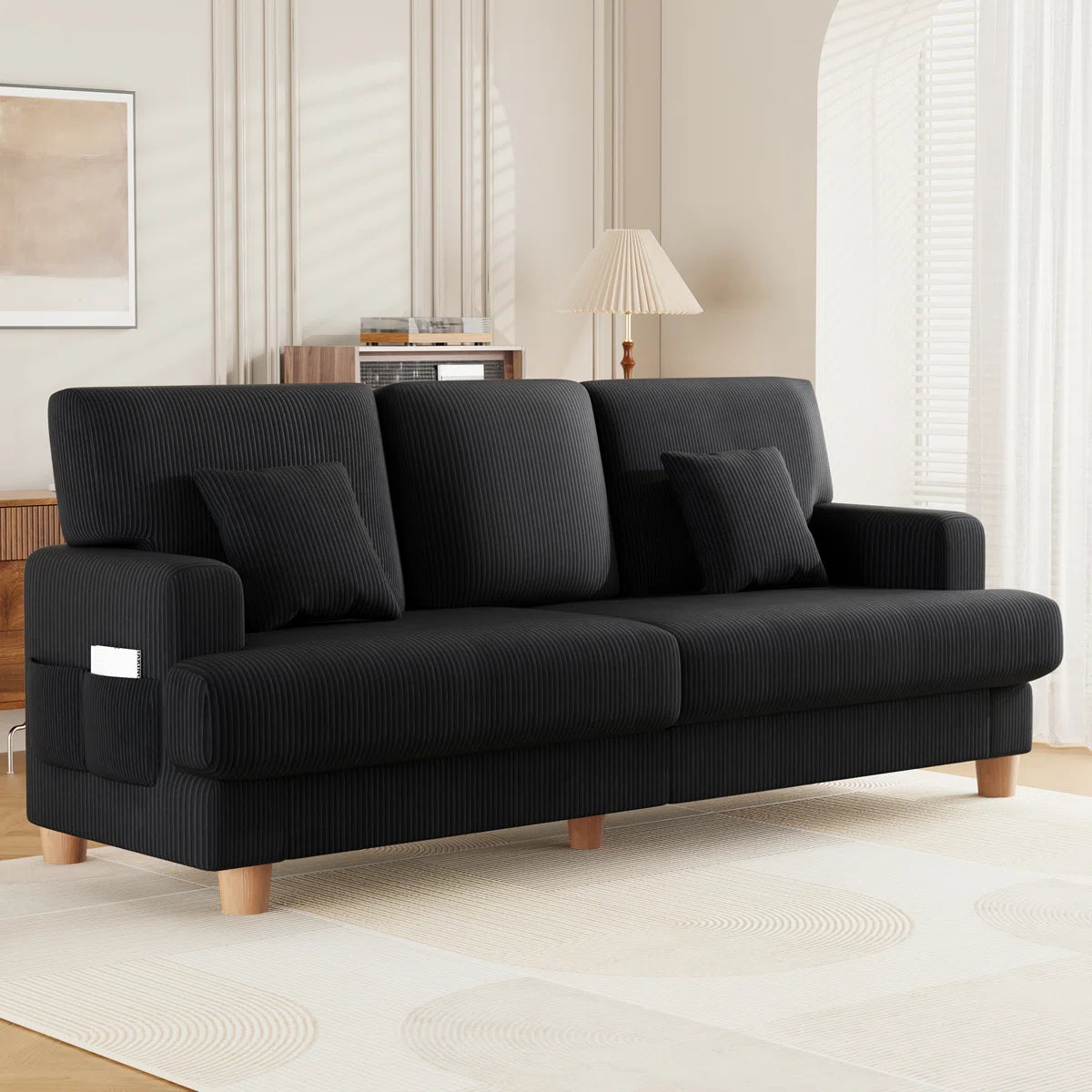 Quinn 3 Seat Black Cord Sofa
