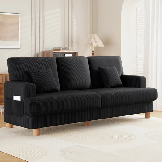 Quinn 3 Seat Black Cord Sofa